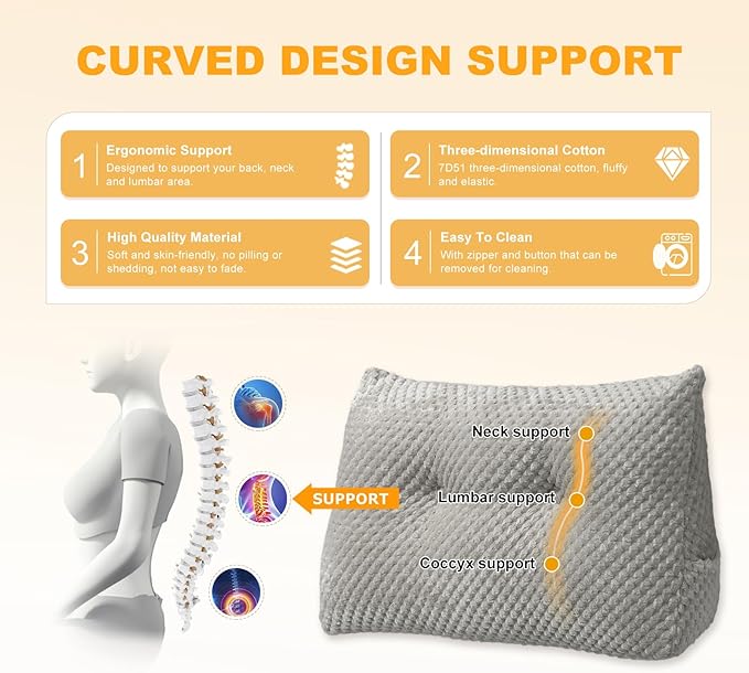 Large Triangular Headboard Wedge Pillow Soft and Supportive Headboard Backrest Positioning Support Bolster Cushion, Bed Wedge Pillow with Removable Cover(Light Gray,Cal King,71x8x20inch)
