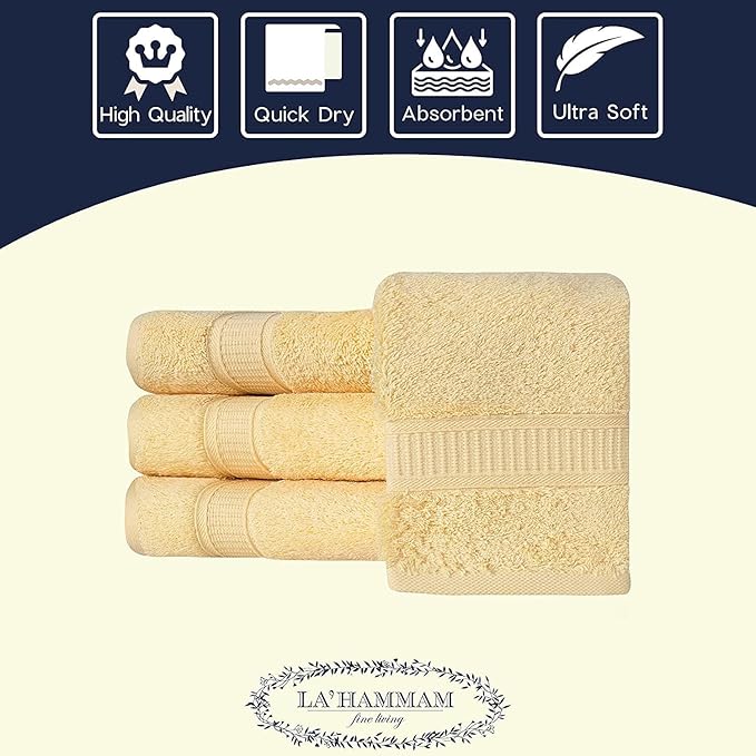 Personalized Towels, Hotel & Spa Quality, Super Soft, Highly Absorbent, Bathroom Towel Sets, 100% Turkish Genuine Cotton Monogrammed Towels 2 Piece Hand Towel Set for Face, Dorm, Gym & Spa, Yellow