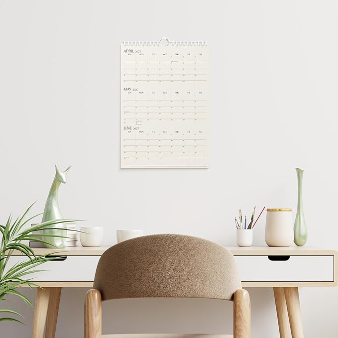 Karto 3 Month Wall Calendar 2026 - Vertical 11x17 inch January 2026 to June 2027 - Boost Your Productivity and Easy Planning with the Aesthetic Monthly Calendar - Beige
