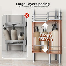 Orimade Rustproof 3 Tier Floor Standing Corner Shower Caddy Organizer with Toothbrush Holder, Large Spacing Floor Shower Shelf Rack Storage Stands with Hooks for Bathroom Kitchen, Silver