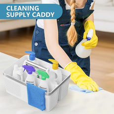 2Pack Shower Caddy Dorm: Portable Bathroom Caddy Organizer with Handle and Holes, Plastic Cleaning Caddy, Hard Shower Basket Storage Tote for Toiletry, College Dorm Room Essentials White/Silver