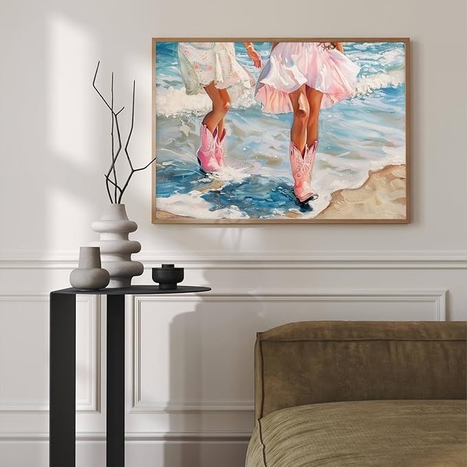 YUOPTKITR Pink Cowgirl Boots Wall Decor Girl Trendy Wall Art Cowgirl Boots Poster Retro Pink Western Funky Canvas Prints Cowboy Pictures Trendy Women Aesthetic Poster Art Decor Unframed 16 X 24 in
