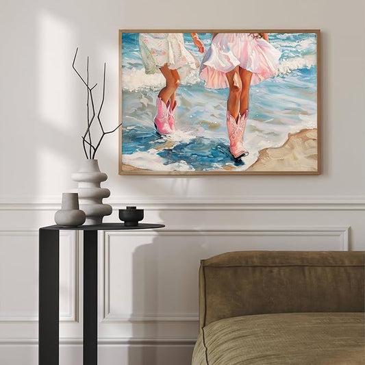 YUOPTKITR Pink Cowgirl Boots Wall Decor Girl Trendy Wall Art Cowgirl Boots Poster Retro Pink Western Funky Canvas Prints Cowboy Pictures Trendy Women Aesthetic Poster Art Decor Unframed 16 X 24 in