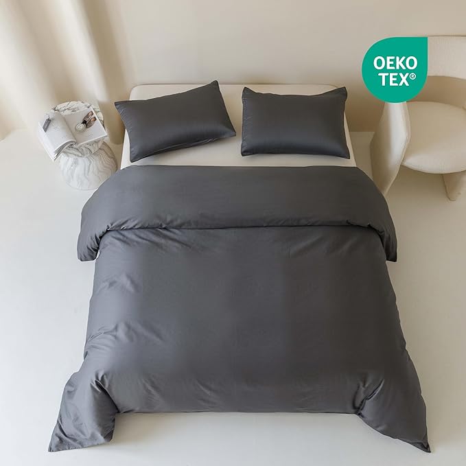 HeimenAogo Egyptian Cotton Duvet Cover Twin/Twin XL Sateen Weave, Silky Soft and Breathable Bedding Set with Zipper Closure, Long Staple Cotton Bed Linen Stormy Grey 2Pcs (68"×90")