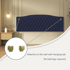 Linen Upholstered Headboard King/Cal King Size Latest Model Wall Mount, Bed Frame Mount, Featuring High-Density Sponge Padding, Luxury Texture Easy Assembly Comfort and Style-Navy Blue
