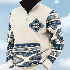 Western Sweatshirts for Men Aztec Cowboy Vintage Graphic Fleece Hoodie Mens Quarter Zip Pullover Country Jacket