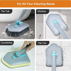 Long Handled Scrub Brush for Shower,3-in-1 Cleaning Brushes with 3 Different Function Cleaning Heads Brush for Shower Cleaning Bathroom Kitchen Walls Tub Tile (Grey)