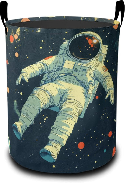 Astronauts in Space Laundry Basket-Large Foldable Hamper Holder Portable Tall Collapsible Laundry Hamper Storage Basket Bin with Handles, Canvas & Waterproof lining for Household Items