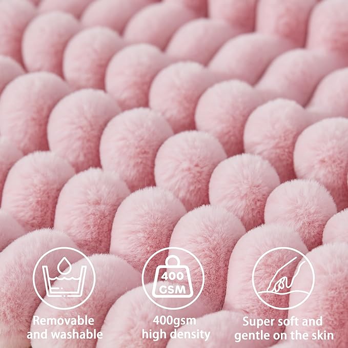 Headboard Pillow + A Long Neck Roll Pillow Body Pillow，Faux Fur Headboard Wedge Pillow with Removable Cover (Pink, Twin：39x8x20 inches)