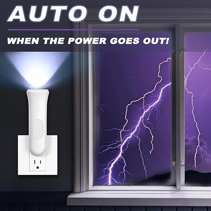 4 in 1 Emergency Lights for Home Power Failure,Rechargeable LED Flashlight Plug in Wall, Automatic Turn-On Power Outage Night Light Flashlight for Hurricane Preparedness Items