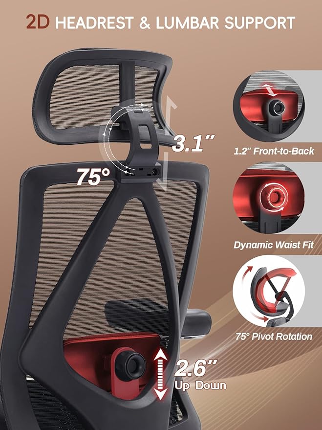 Big and Tall Office Chair 500lbs, Ergonomic Desk Chair with W Wide Thick Cushion, Executive Mesh Office Chair with Adjustable Headrest, Lumbar, 4D Armrest, Computer Task Chairs for Heavy People, Black