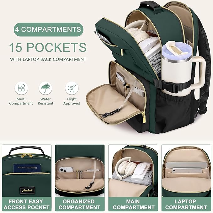 Laptop Backpack for Women Bookbag: 15.6 inch Work School Backpacks with Pouch Pocket for Large Capacity Cup & USB Charger College Book Bag Travel Business Nurse Teacher Bookbags Anti-theft Back Pack