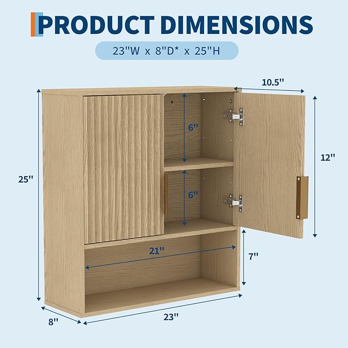 23 Inch Medicine Cabinet for Bathroom, Over Toilet Wall-Mounted Storage Cabinet with Adjustable Shelf, Waterproof MDF Cabinet for Bathroom Organization