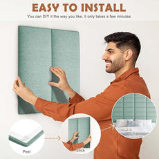 IFNOW Upholstered Wall Mounted Headboard, 3D Soundproof Wall Panels Peel and Stick for Queen Size, Reusable and Removable Tufted Bed Headboard in Grass Green (9 Panels, 10