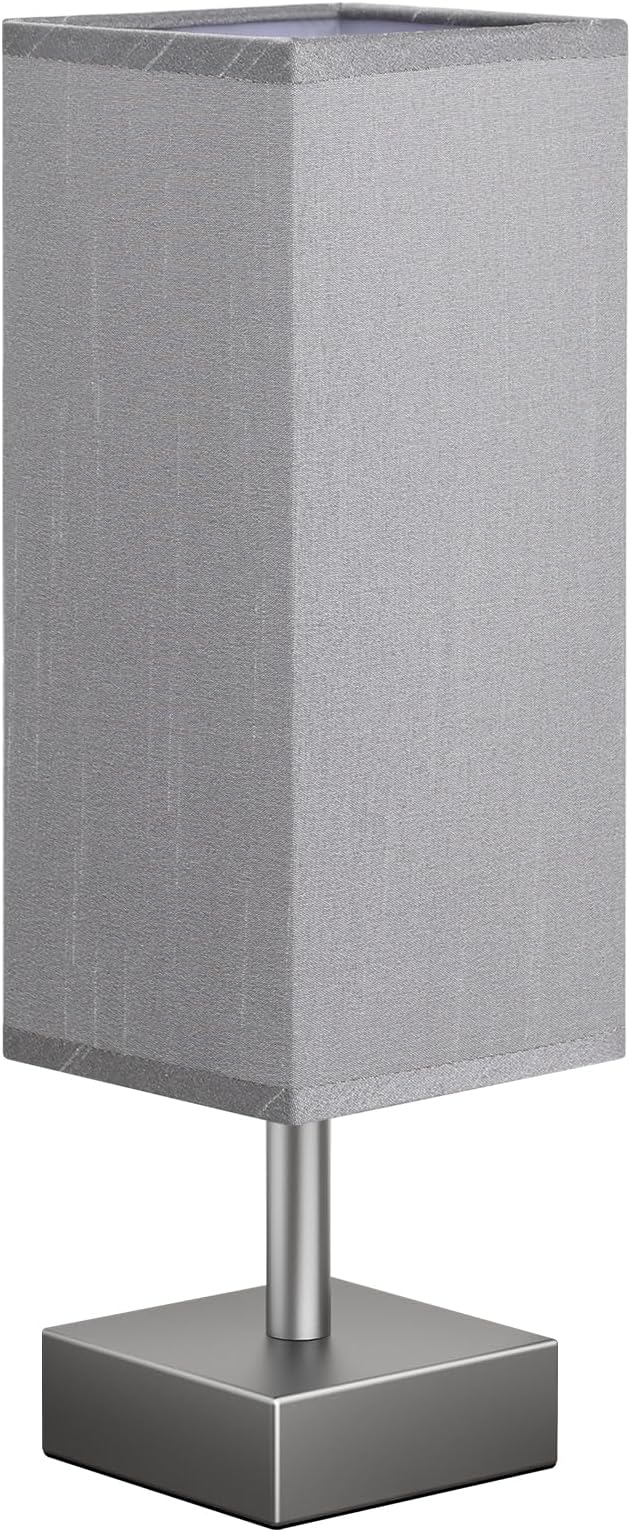 aooshine Grey Table Lamp - Bedside Lamp for Bedroom, Minimalist Nightstand Lamp with Square Fabric Shade, Desk Lamp for Kids Room Dorm