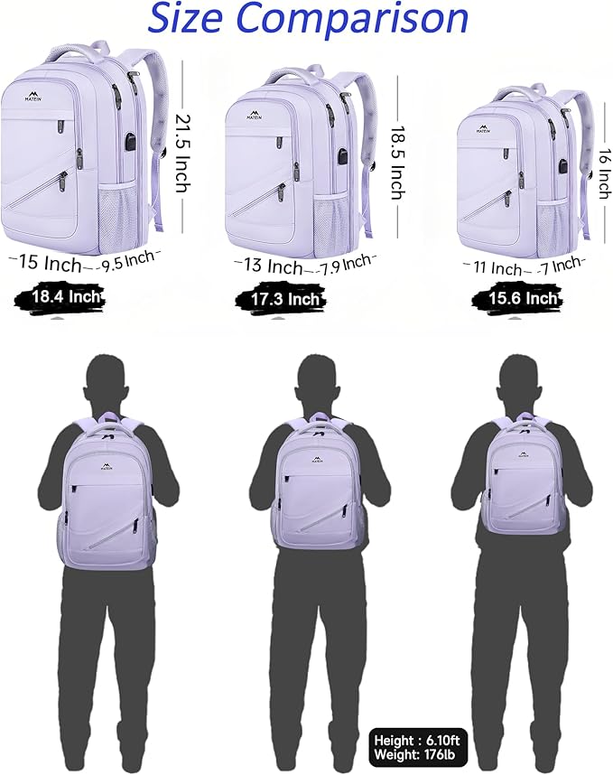 MATEIN Extra Large Laptop Backpack for Women, 50 L TSA Carry On with Multiple Organized Pockets, Anti Theft Water Resistant Travel Laptop Backpack Fits 18.4 In Computer, Light Purple