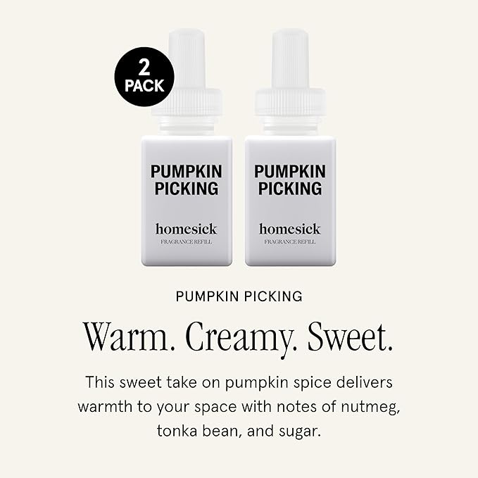 Pura & Homesick Home Scent Refill - Smart Air Diffuser - Up to 120-Hours of Luxury Fragrance per Refill - Home Essential - Clean & Safe Diffuser Fragrance - 2 Pack, Pumpkin Picking