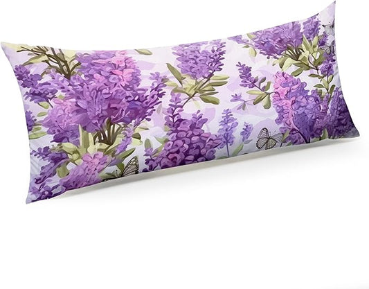 Microfiber Body Pillow Cover with Hidden Zipper,Comfortable Fabric,Floral Print Pattern Body Pillow Case,Lightweight and Breathable,The Size is 20 "X 54"(lLilac Flower-06)