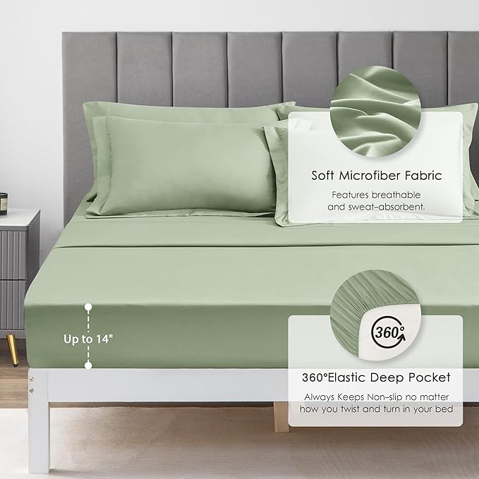 Love's cabin Queen Comforter Set Sage, 7 Pieces Queen Bed in a Bag, All Season Bedding Sets with 1 Comforter, 1 Flat Sheet, 1 Fitted Sheet, 2 Pillowcase and 2 Pillow Sham