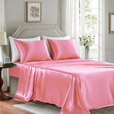 Satin Sheets Queen Size - 4 Pieces Luxury Silky Soft Bed Sheets, Wrinkle-Free Pink Satin Silk Sheet Set with 1 Deep Pocket Fitted Sheet, 1 Flat Sheet, 2 Pillow Cases