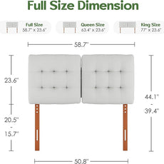 Tufted Upholstered Full Headboard, Adjustable Height Full Size Headboard Only from 39”to 44” with Durable Solid Wood Legs, Modern Button Diamond Fabric Head Board with Width Adapters, Beige