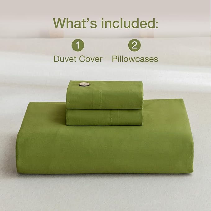 JELLYMONI Christmas Duvet Cover Queen Size - Avocado Green Comforter Cover with Button 100% Washed Cotton 3PCS Breathable Soft Solid Bedding Set Duvet Cover 90×90in & 2 Pillowcases (NO Comforter)