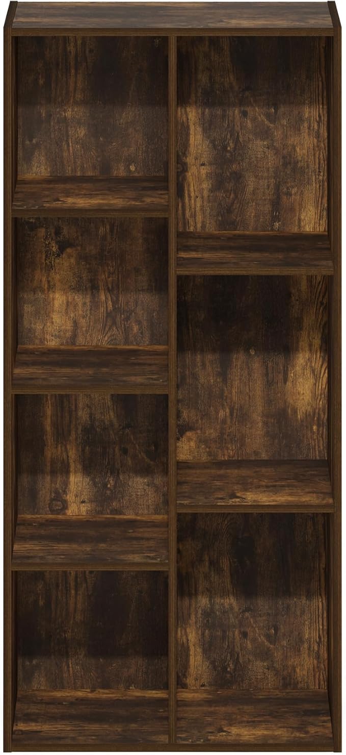 Furinno LUDER Book Shelf, 7-Cube Bookshelf, Bookcase, 9.4 x 19.5 x 41.7, for Living Room, Bedroom, Home Office, Amber Pine