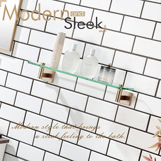 KOKOSIRI Wall Shelves Bathroom Hardware Tempered Glass Floating Shelf Hanging Rack Storage/Room Decor 20-Inch Champagne Bronze 2 Pack B1105CPG-L20-P2