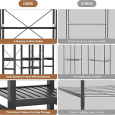 Homykic Bamboo Closet System Clothes Rack, Large Freestanding Garment Rack Clothing Rack for Hanging Clothes with 7 Storage Shelves and 5 Rods, Open Wardrobe Organizer with 4 Hooks, Black