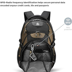 Swissdigital Design Laptop Backpack with USB Charging Port, Travel Backpack Fits 15.6 inches Computer, 31L College School Backpack for Men, Tan/Black | SD803-34