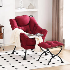 Lazy Chair and Ottoman, Large Accent Lounge Chair with Armrests and a Side Pocket, Modern Leisure Upholstered Sofa Reading Armchair with Footrest for Bedroom, Living Room, Dorm Rooms, Office