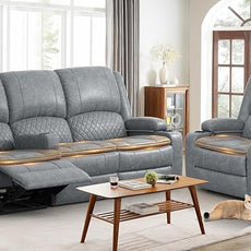 3 Seater Recliner Sofa Set with 2-Tier Cushion, 3+1 Pieces in Living Room, 3 Seater Reclining Couch Leather with Removable Console, 1 Oversize Recliner Chair Sofa Seat