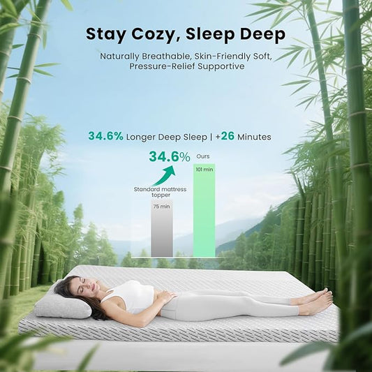 Bamboo Mattress Topper Full Size 2 Inch, Cooling Gel & Bamboo Charcoal Memory Foam Mattress Topper for Back Pain Relief, Firm Dual-Layer Foam Bed Pad with Removable Cover