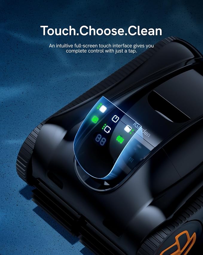 (2025 Upgrade) Pool Cleaner K60, 6H Runtime Cordless Robotic Pool Vacuum, Touch Screen, Smart Navigation, Cleans Floor, Walls, Waterline, Ideal for Above & In-Ground Pools, Self-Parking