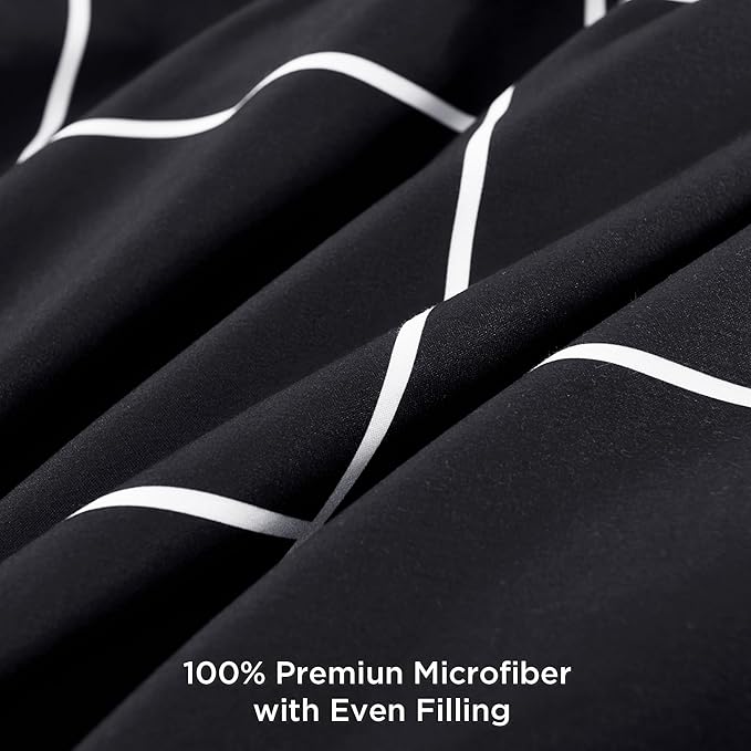 Andency Black Grid Comforter Set Queen(90x90Inch), 3 Pieces (1 Plaid Comforter and 2 Pillowcases) Black Plaid Comforter Set, Lightweight Microfiber Gingham Geometric Comforter Bedding Set