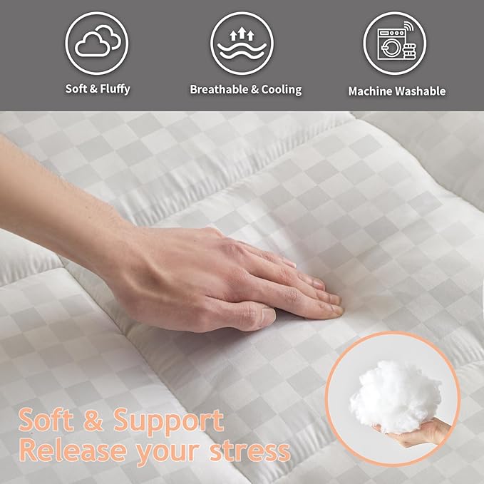 Queen Size Mattress Toppers, Mattress Pad Cover for Back Pain,Cooling Mattress Protector with 8-15" Inch Deep Pocket,Quilted Overfilled Down Alternative Filling 60x80 inch, White