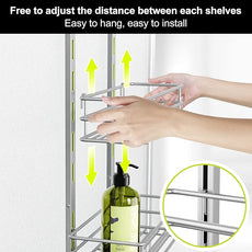 Orimade Over the Door Shower Caddy Adjustable 5 Tier Silver Grey,Bathroom Hanging Organizer Shelf Rustproof with 4 Hooks,Shower Basket with Soap Holder and Suction Cup