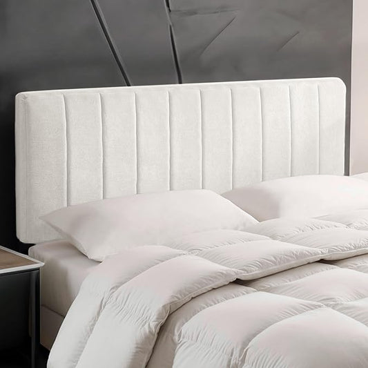 Hearth & Harbor Upholstered Queen Headboard - Easy Assemble Channel Stitched Headboard Queen Size - Wall Mounted Headboards with 3D Soundproof Wall Panels Peel & Stick Floating Headboards, Off White