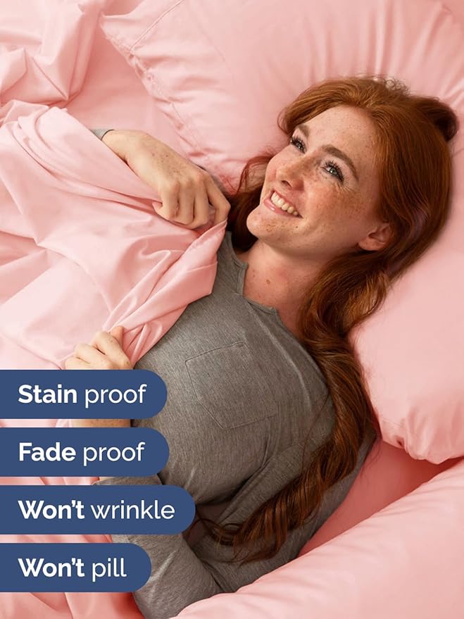 Extra Deep Pocket Queen Sheet Set - 4 Piece Breathable & Cooling Bed Sheets - Hotel Luxury Sheet Set - Soft, Wrinkle Free and Comfy - Easily Fits Extra Deep Mattresses - Deep Pocket Baby Pink Sheets