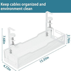Under Desk Cable Management Tray, No Drill Mesh Desk Cable Tray, Wire Management Tray Cable Management Rack, Wire Organizer and Cable Management Box (White)