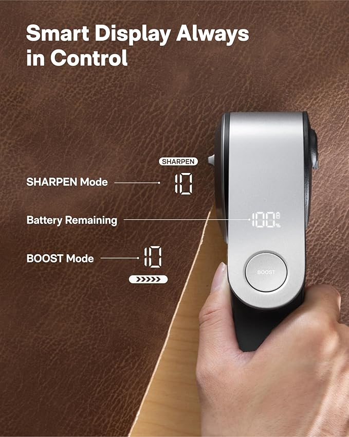 HOTO EdgeFlow Cordless Electric Scissors, Rechargeable Cardboard Cutter, Titanium Blade & LED Display, Self-Sharpening & Tool-Free Easy-Swap, Electric Box Cutter for Cardboard, Carpet, Leather