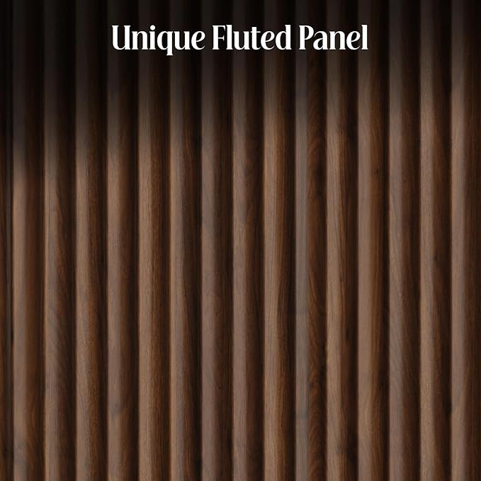 Fluted Buffet Cabinet Sideboard with Storage,Wooden Credenza with 2 Doors&Adjustable Shelve, Modern Accent Cabinets Coffee Bar Bookcase for Living Room,Kitchen Dining Room Entryway 15"D Brown