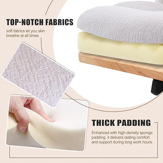 Executive Office Chair, Comfy Fabric Cloth Computer Chair Ergonomic Desk Chairs with Flip-up Armrests, Lumbar Support, 360° Swivel and Rocking Function for Home Office Chairs, White