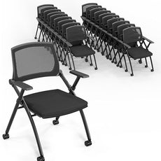 VINGLI 20 Pack Stackable Conference Room Chairs with Wheels, Folding Office Chair with Rebound Back, Padded Seat for Training Room, Guest, Reception, Event, Capacity 350lbs, Black