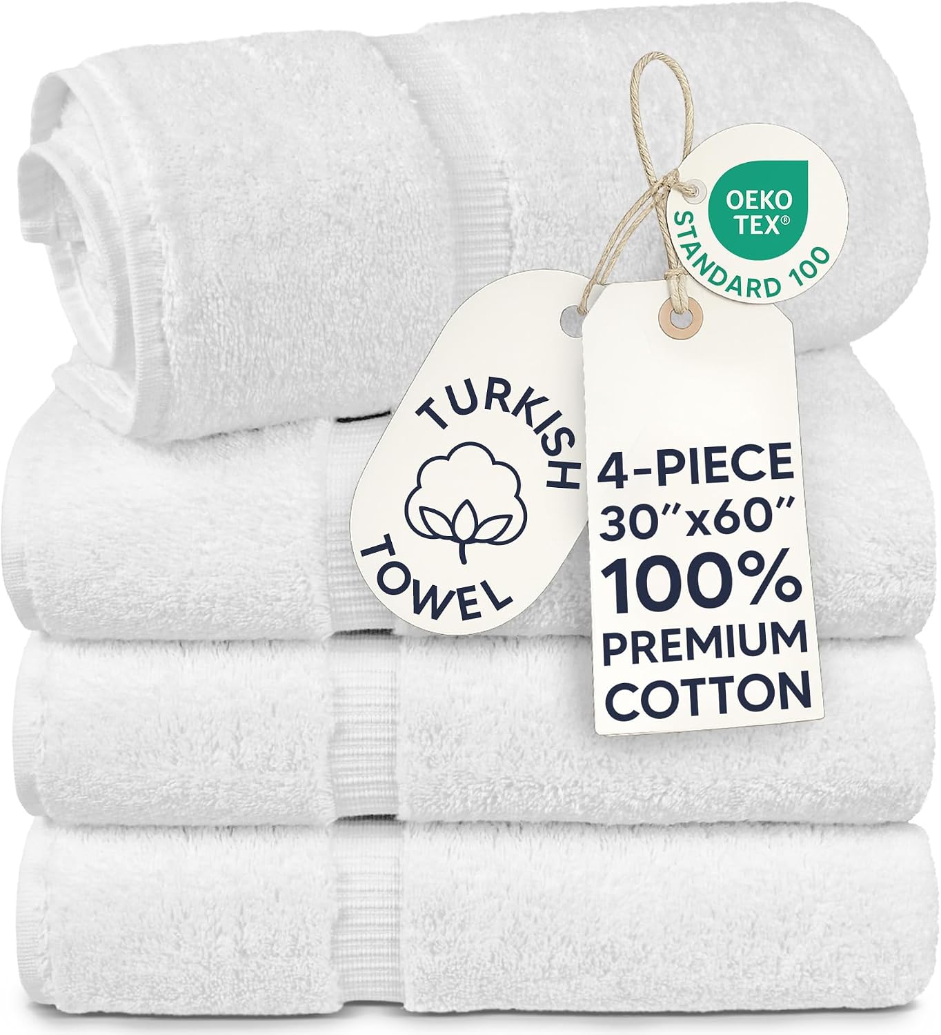 Chakir Turkish Linens 4 Piece Bath Towel Set, 100% Cotton Luxury Turkish Towels for Bathroom, Soft Absorbent Bath Towels, 27 x 54 Inches, Gray