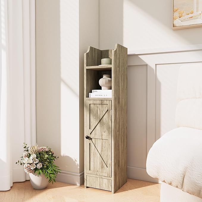 Small Bathroom Storage Cabinet, Toilet Paper Storage,Corner Floor Cabinet with Doors and Adjustable Shelf,Bathroom Organizer for Small Spaces Gray