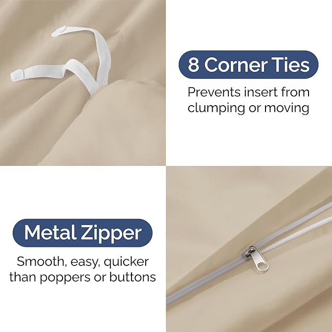 Duvet Cover Queen Size Set - Extra Soft Queen Size Duvet Cover 90 x 90 with 2 Pillow Shams - Hotel Luxury, Easy Care and Fade Free with Zipper Closures & Ties - Comfy, Breathable Bedding Set (Wheat)