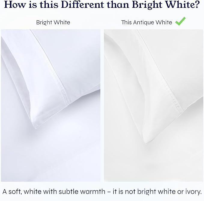 California Design Den King Bed Sheets Set - Soft 400 Thread Count Sateen, 100% Cotton Sheets, Deep Pockets with All Around Elastic for a Snug Fit, Durable Bedding Set - Antique White CaliforniaDesignDen