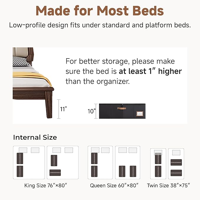 StorageWorks Under Bed Storage Bins, 10'' Underbed Storage Containers with Lid, 77L Clothes Organizer for Bedding, Blankets, Sweaters, Shoes, 2-Pack