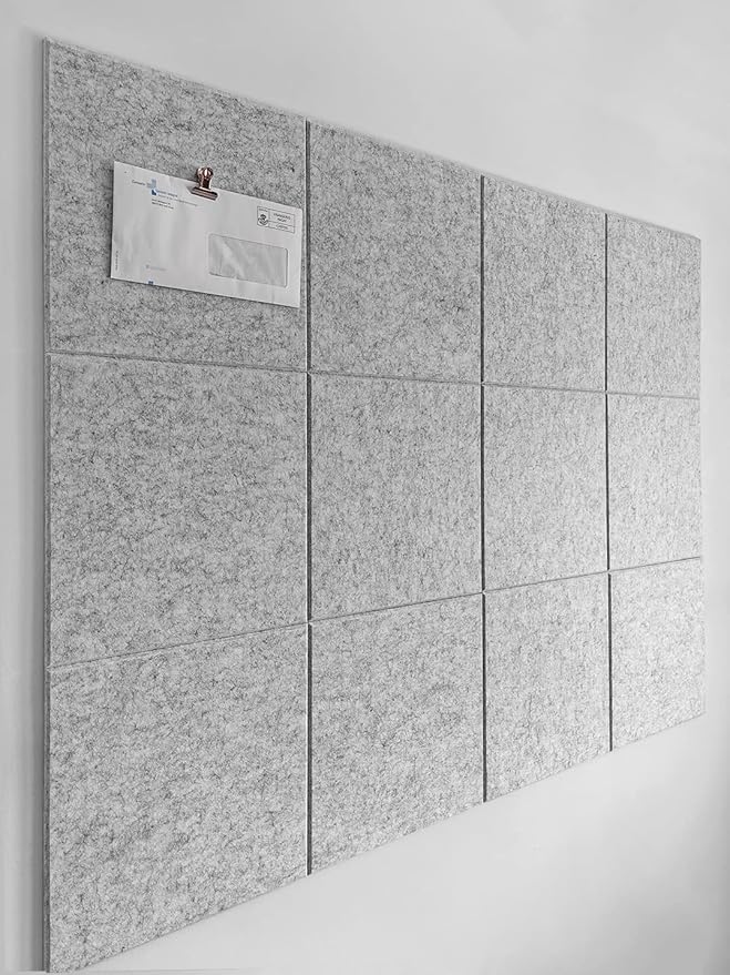 Large Cork Board Alternative | Cork Boards Cork Tiles for Walls | Aesthetic Felt Bulletin Board Pin Board for Office, Home & Classroom | Felt Wall Tiles (12-Pack) | Marble